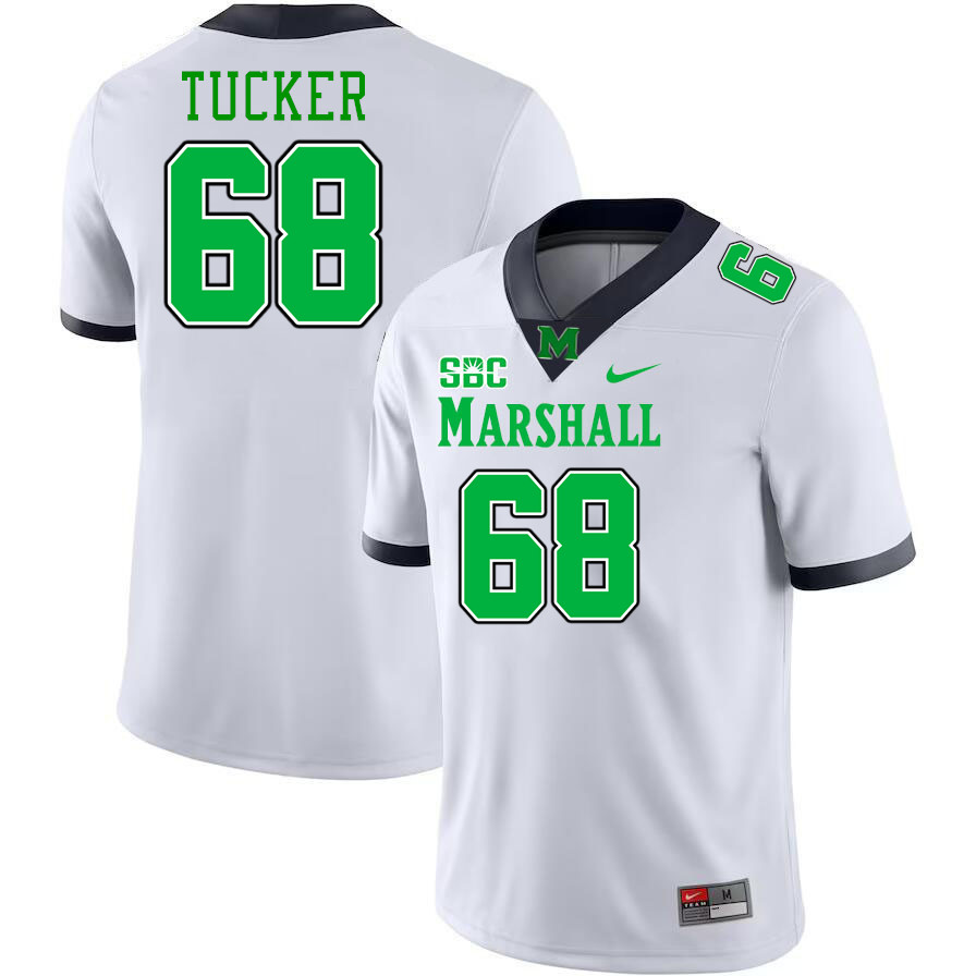 Marshall Thundering Herd #68 Dalton Tucker College Football Jerseys,Uniforms-White